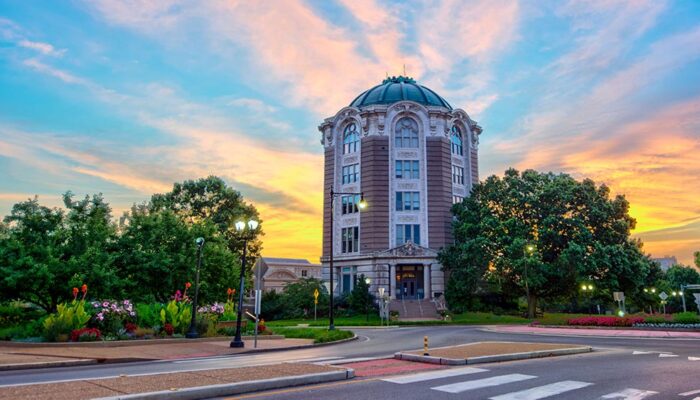 City Hall at sunset, University City, Missouri